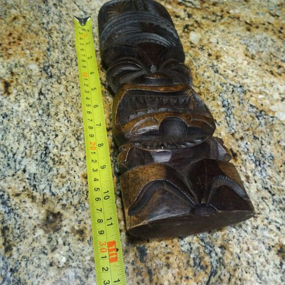 Large Tiki Statue Hand Carved Solid Wood Hawaiian Polynesian 11.5” MCM - Picture 8 of 10